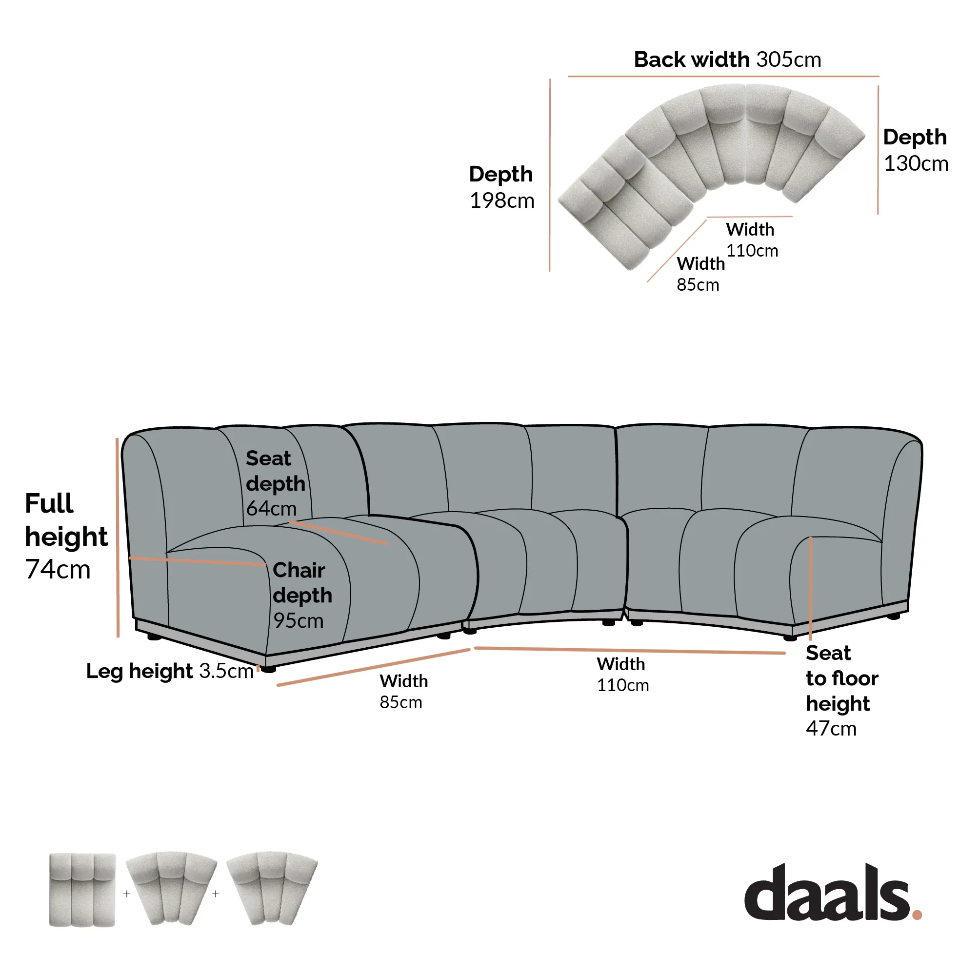 Granvia Taupe Boucle Modular Sofa, 3-Seater L-Shaped Sofa