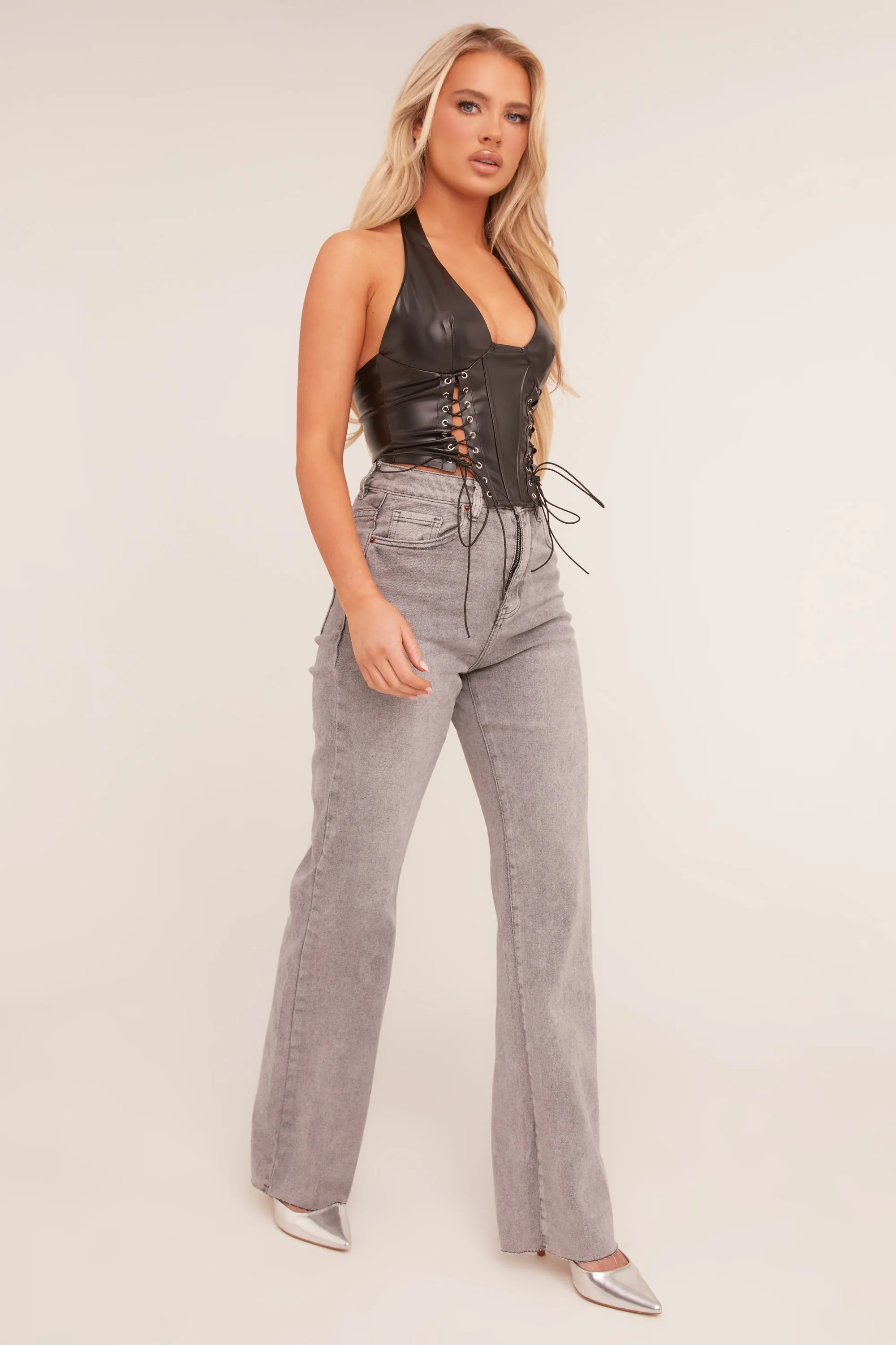 Grey Stretch Straight Leg Frayed Hem Jeans - Scarlett