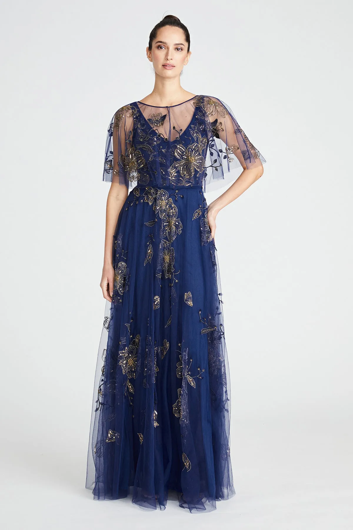 Jaylee Beaded Capelet Gown