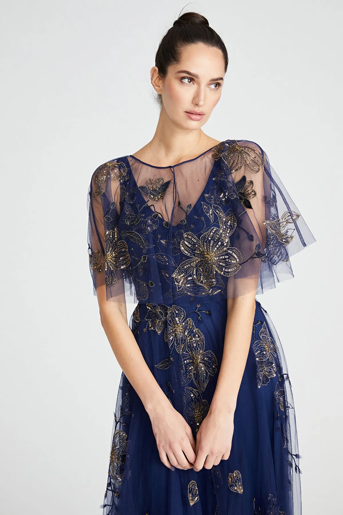 Jaylee Beaded Capelet Gown