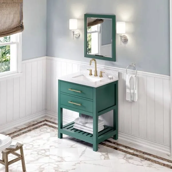 Jeffrey Alexander Wavecrest Contemporary 30 Forest Green Single Undermount Sink Vanity With Marble Top | VKITWAV30GNWCR