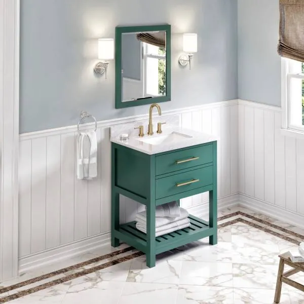 Jeffrey Alexander Wavecrest Contemporary 30 Forest Green Single Undermount Sink Vanity With Marble Top | VKITWAV30GNWCR