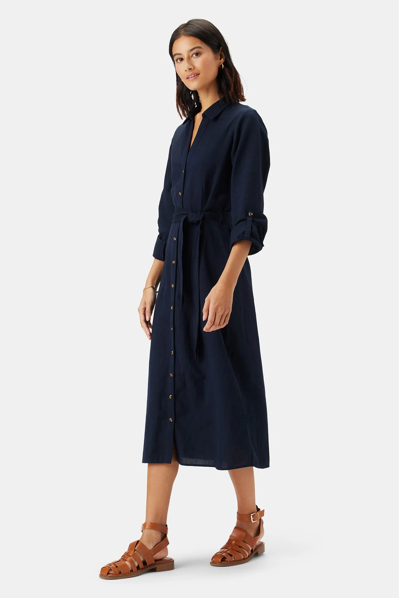 Joyce Cotton Linen Dress - Navy Blue