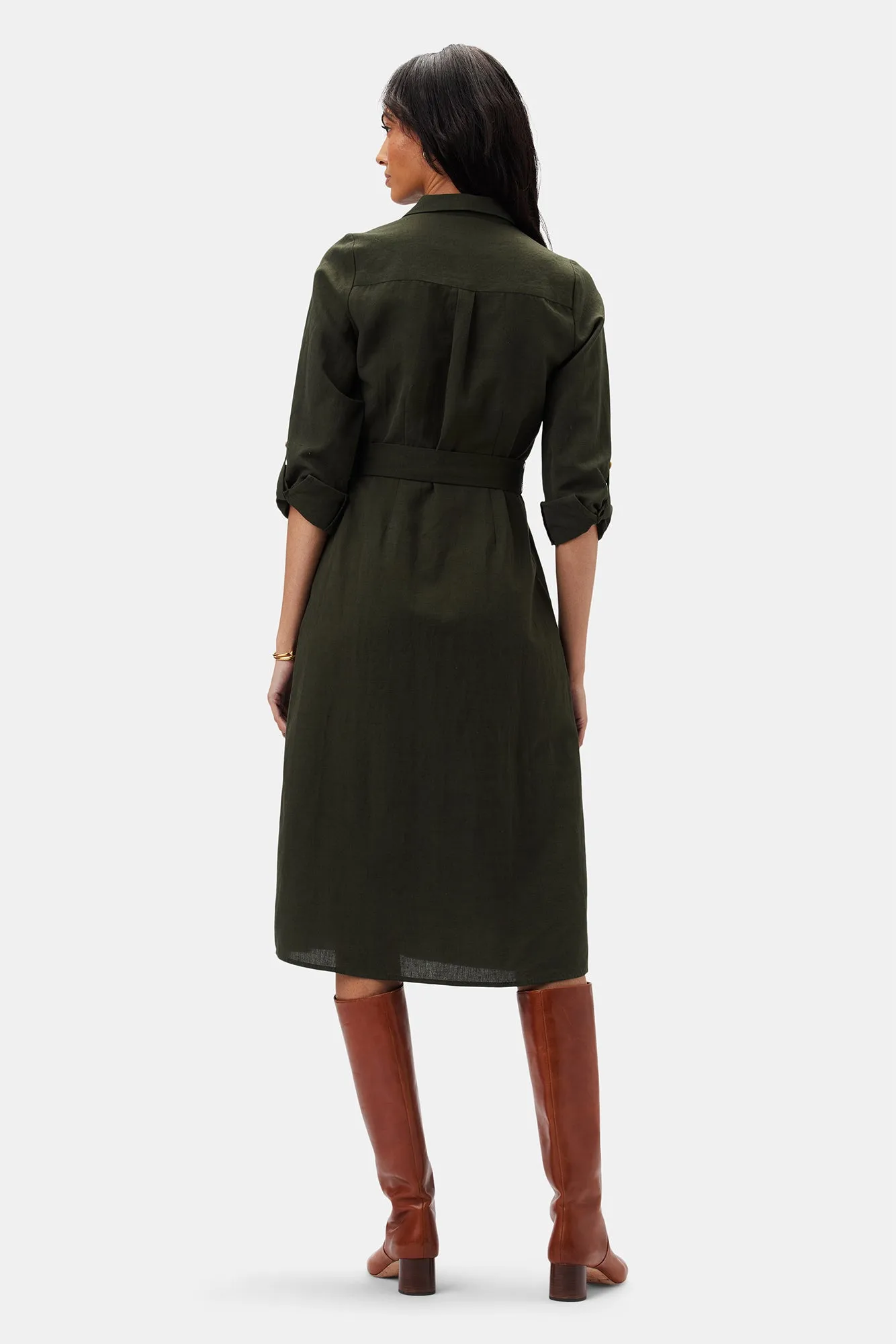 Joyce Cotton Linen Dress - Olive Green