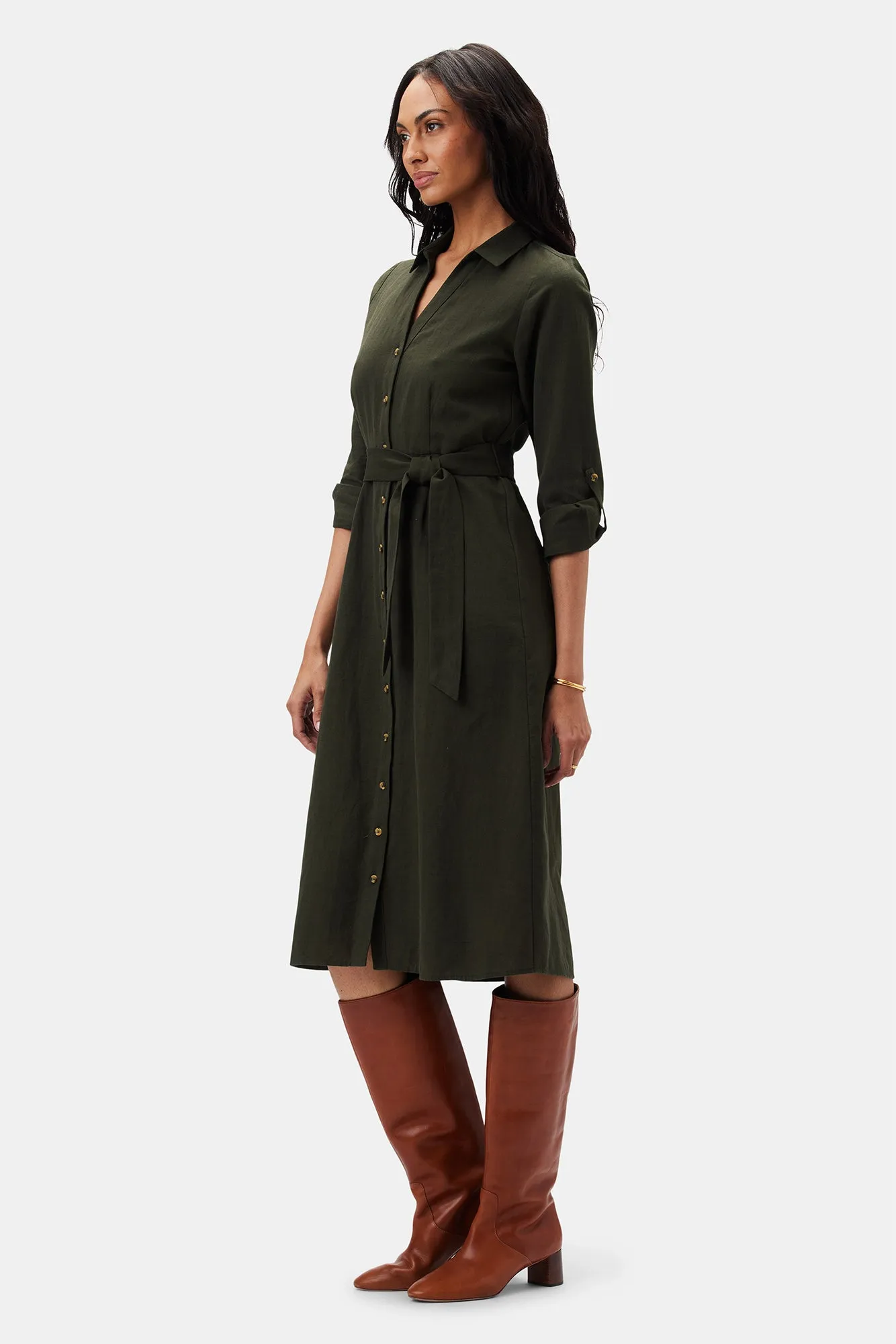 Joyce Cotton Linen Dress - Olive Green