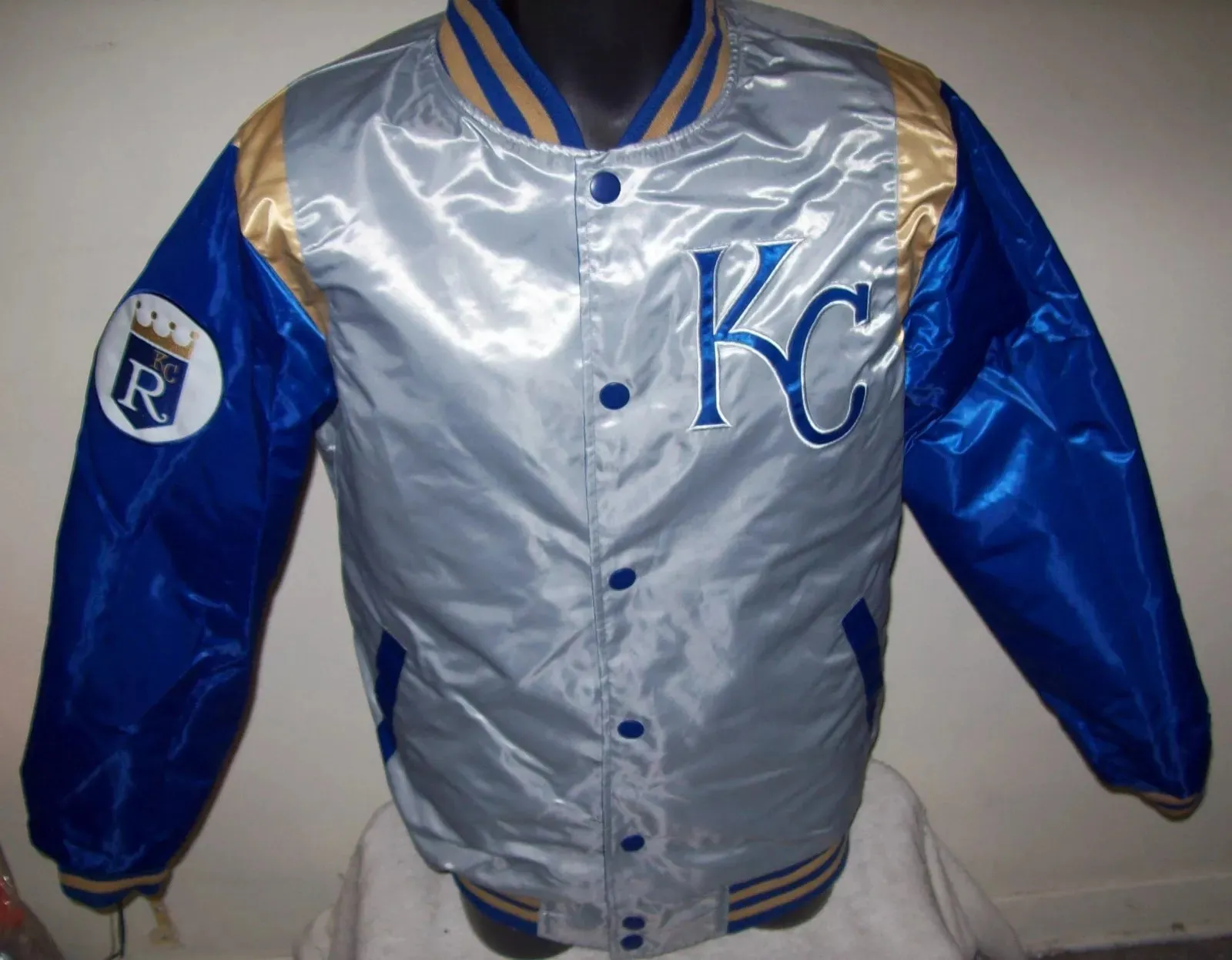 KANSAS CITY ROYALS REVERSIBLE Satin Jacket  BLUE & SILVER