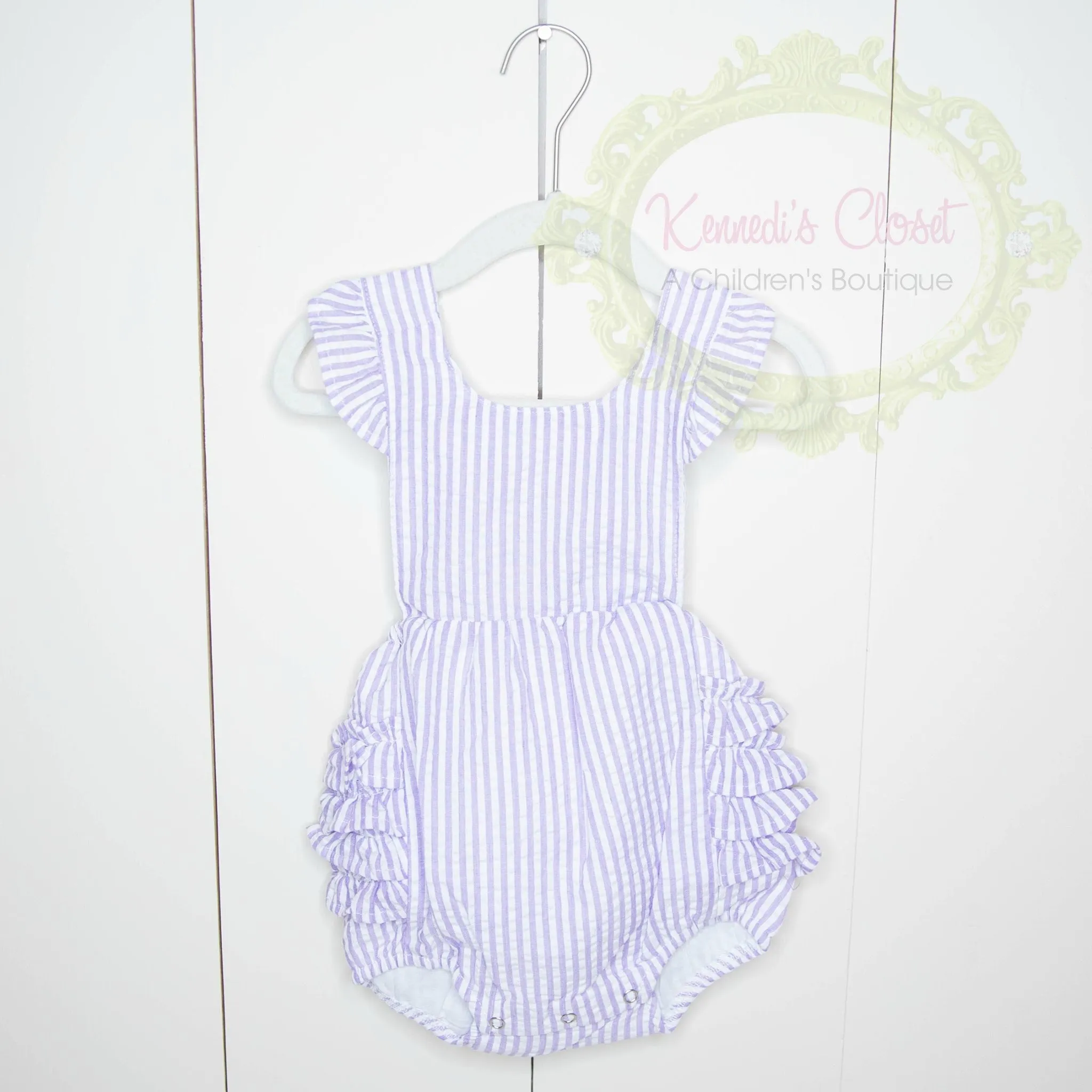 Lavender Seersucker Ruffle Bubble