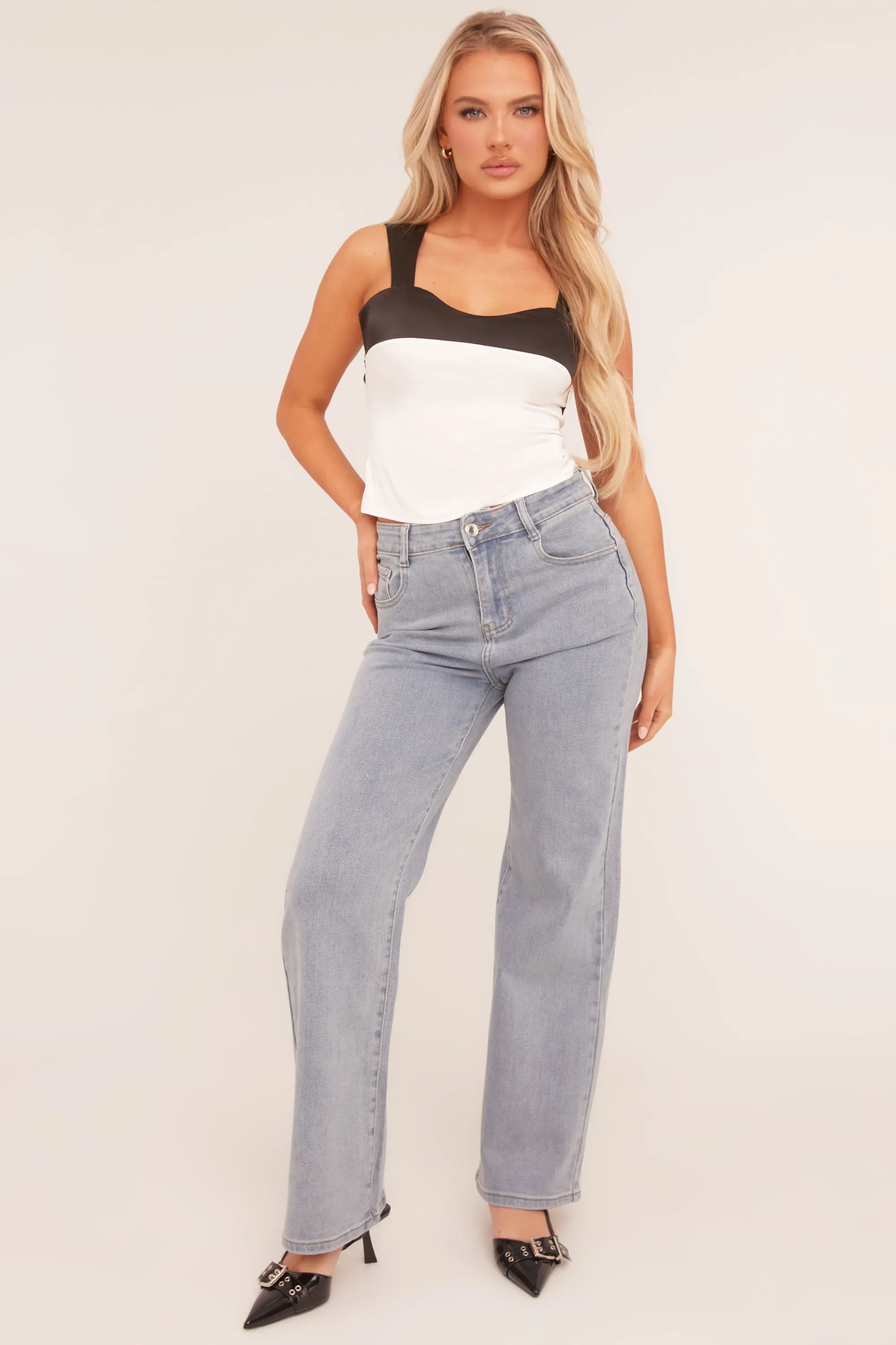 Light Blue Stretch Straight Leg Jeans - Hayle