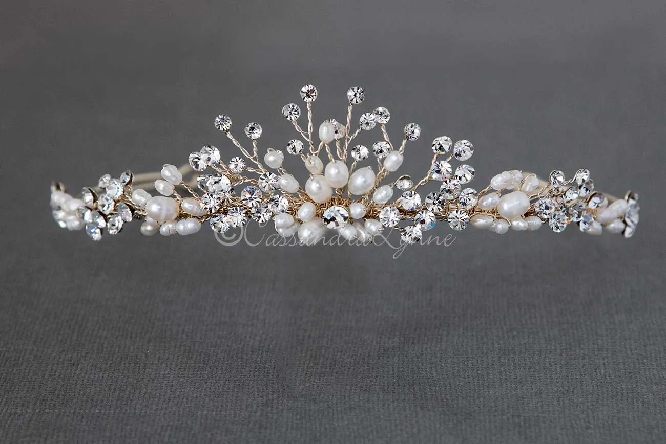 Light Gold Pearl Wedding Tiara