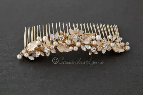 Light Gold Tiara Comb with White Opal Accents