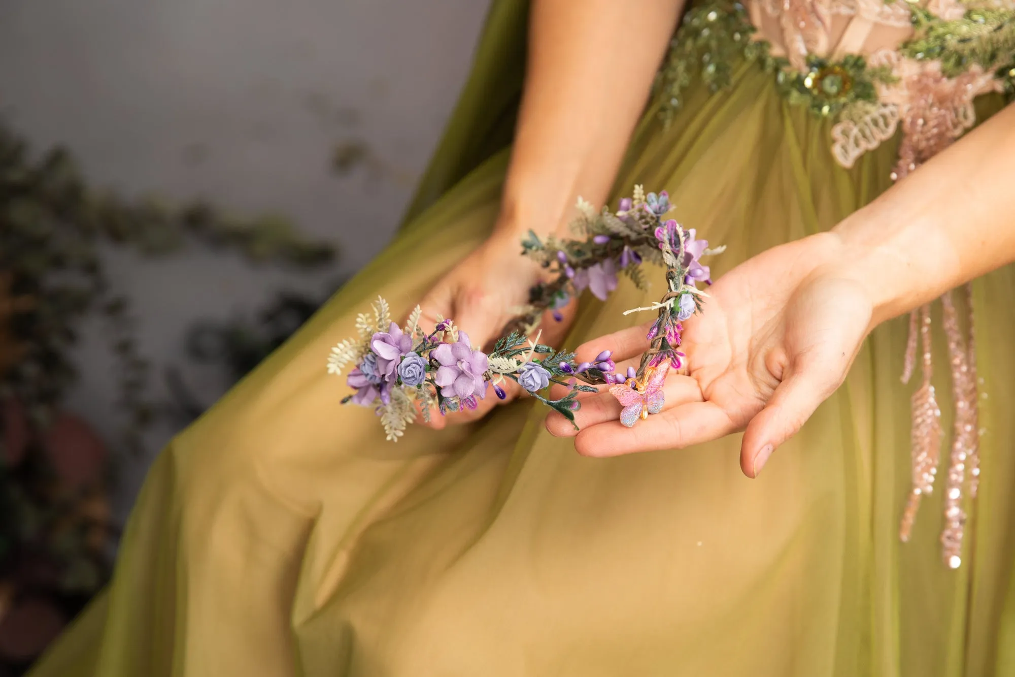 Lilac elf flower tiara