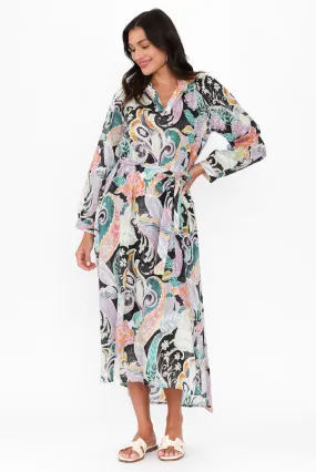 Liliana Black Paisley Cotton Tie Dress