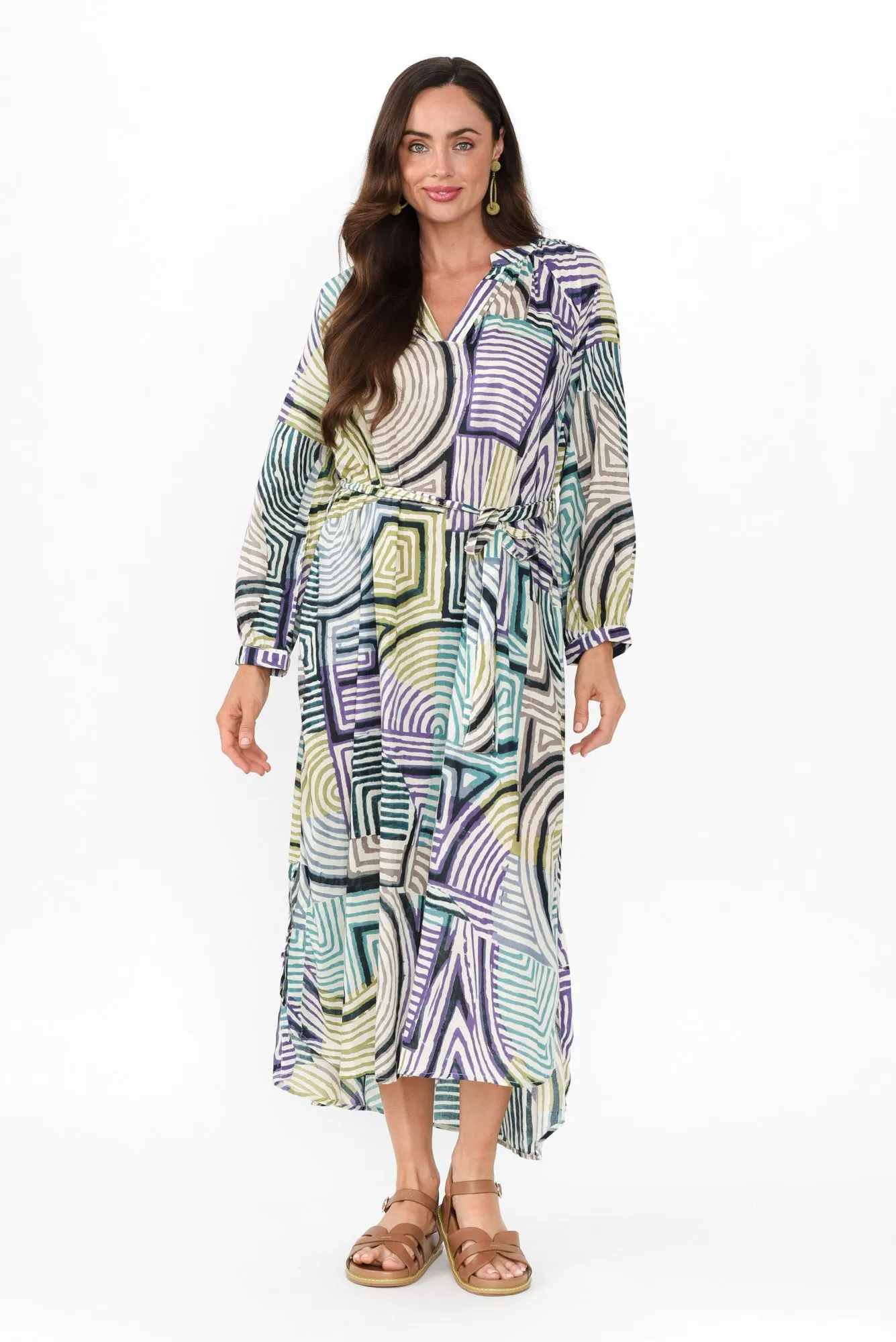 Liliana Green Ripple Cotton Tie Dress