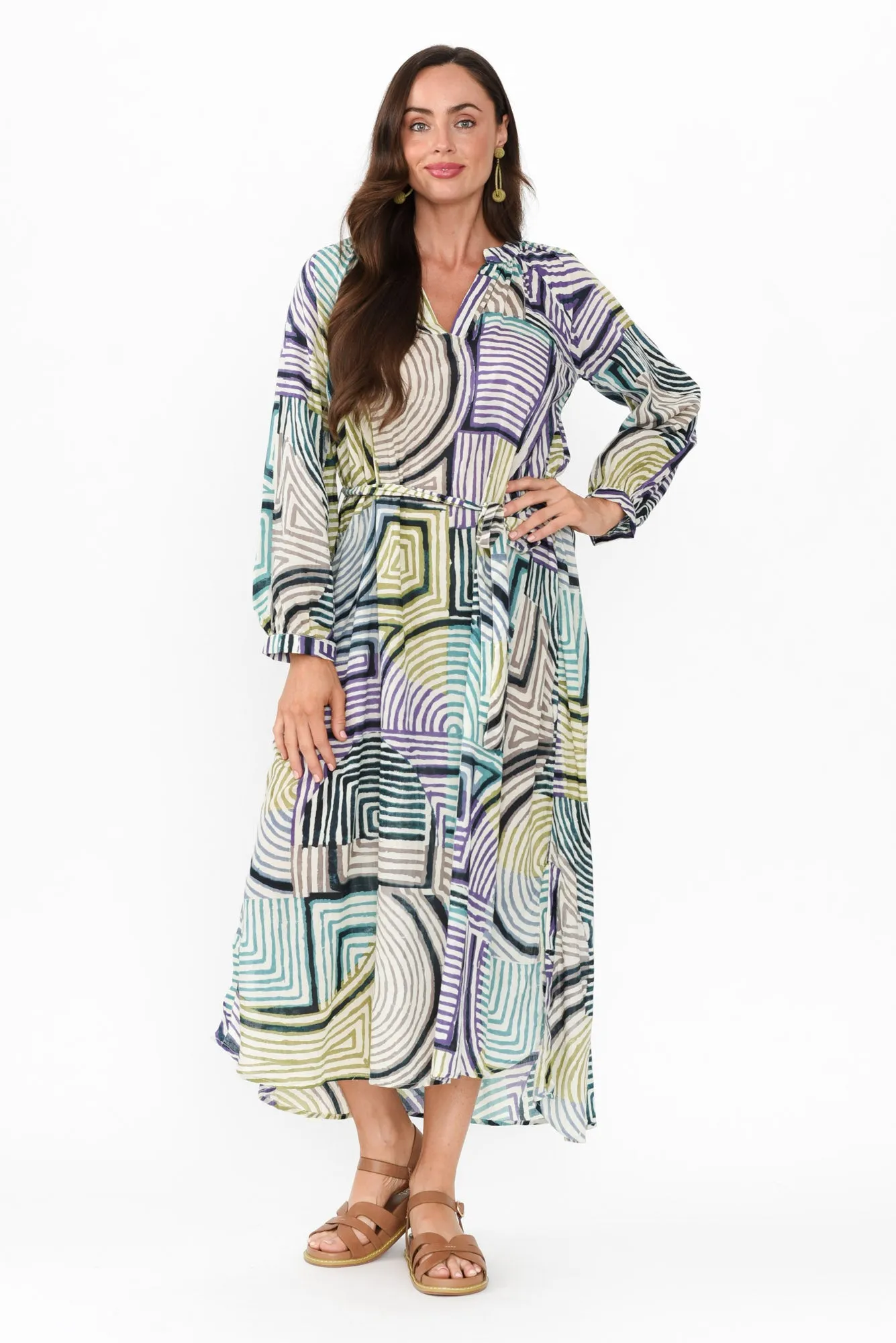 Liliana Green Ripple Cotton Tie Dress