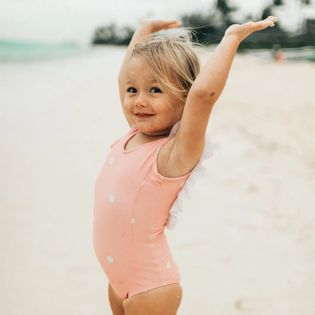 Mini Ruffle One-Piece, Pink Dottie