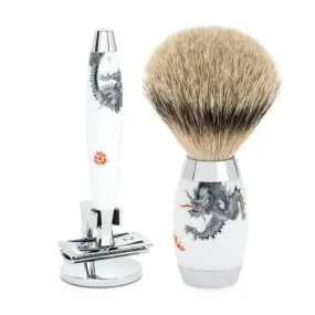 MUHLE Edition, Meissen Porcelain, Shaving Set with Safety Razor & Silvertip Badger Shaving Brush