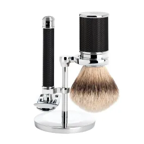 MUHLE Traditional, Chrome-plated Metal Black, Shaving Set - Safety Razor, Silvertip Badger Brush