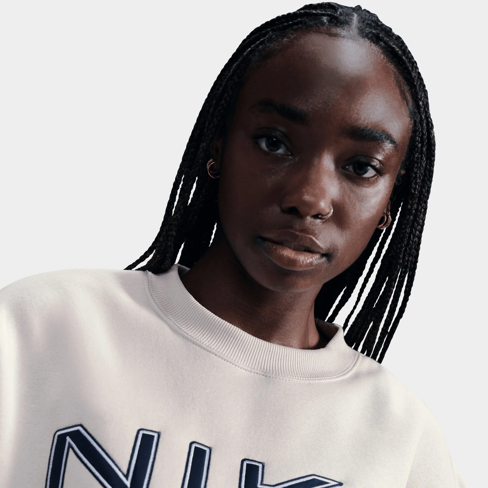 Nike Sportswear Women's Over-Oversized Logo Crewneck Light Orewood Brown / White - Armory Navy