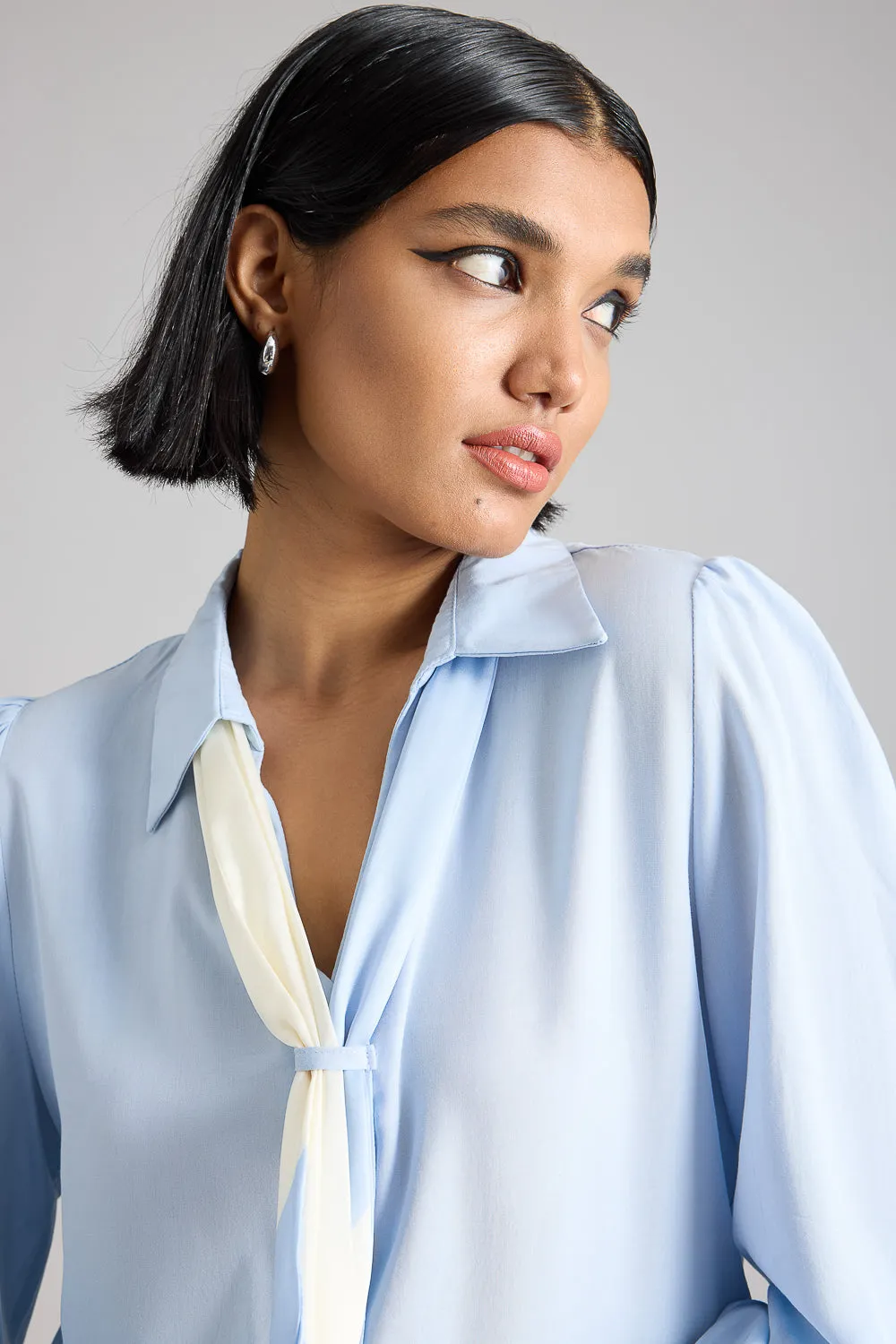 Pastel Blue Shirt With Ribbon Tie