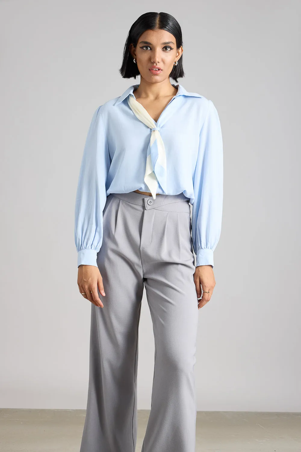 Pastel Blue Shirt With Ribbon Tie