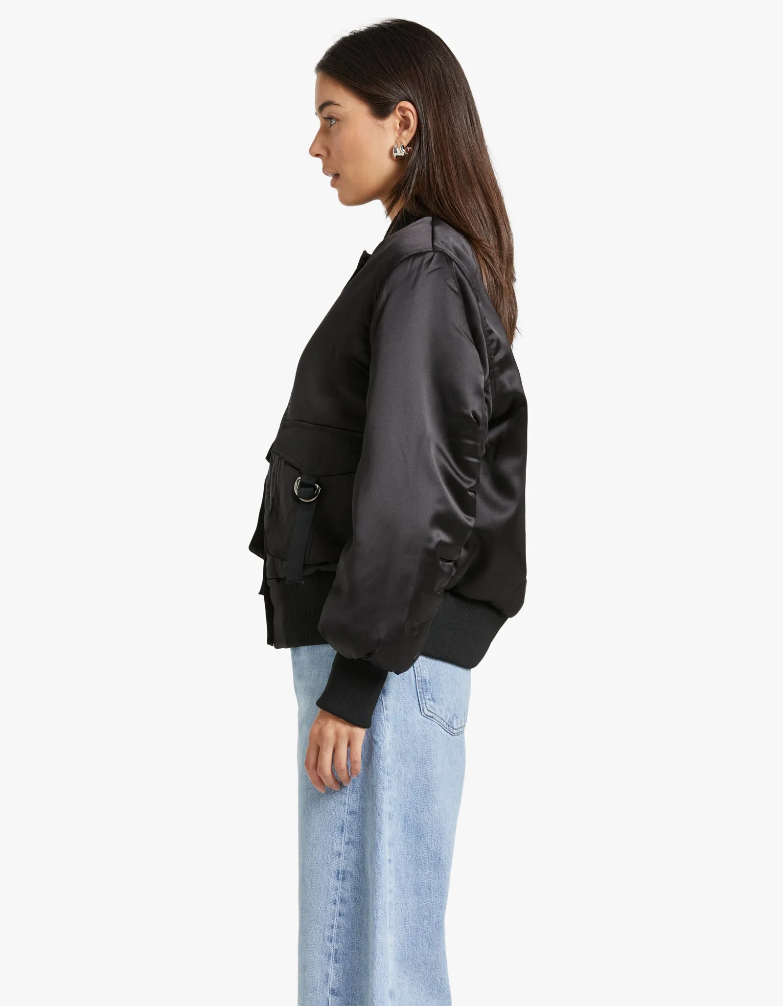 Penny Satin Bomber - Black