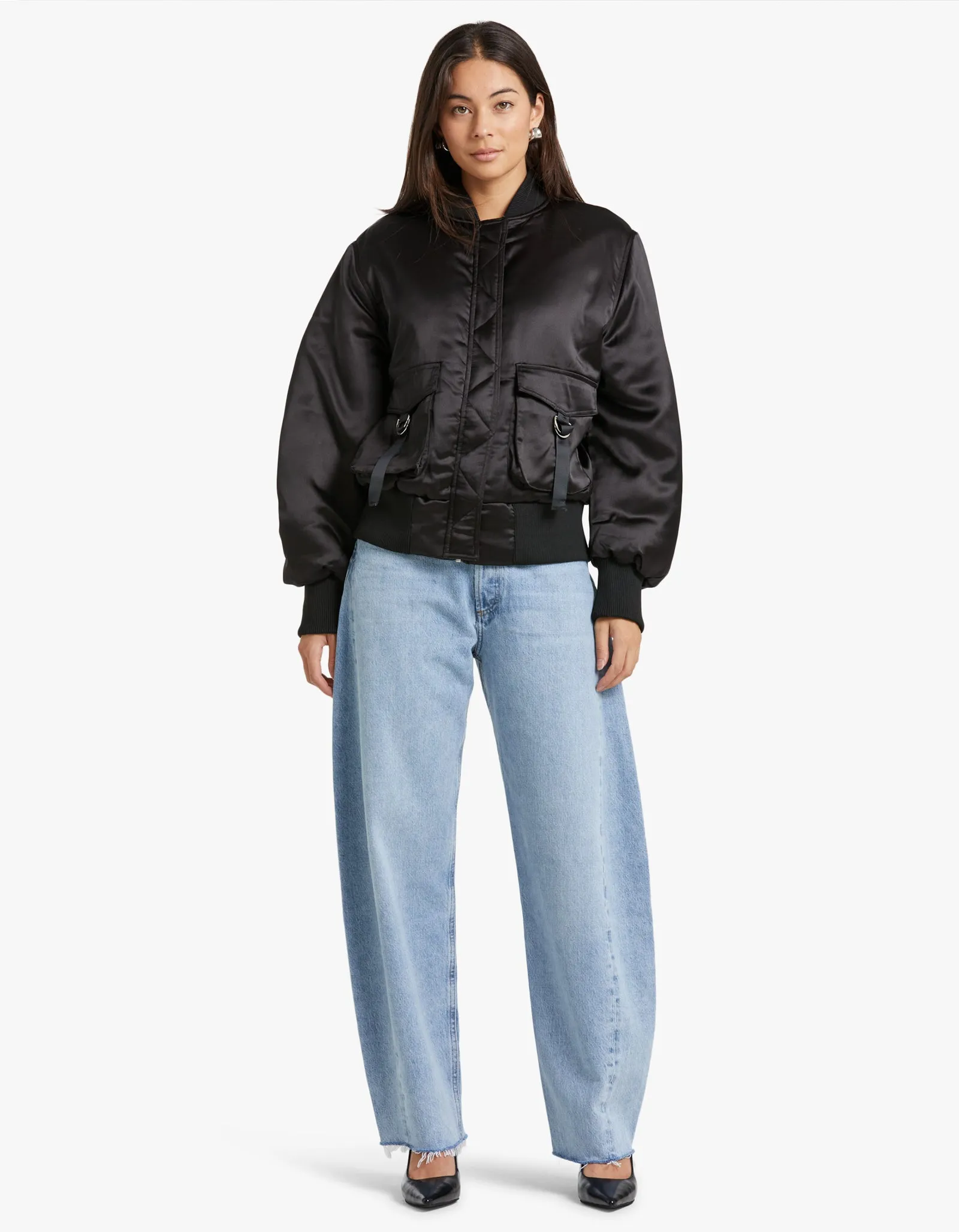 Penny Satin Bomber - Black