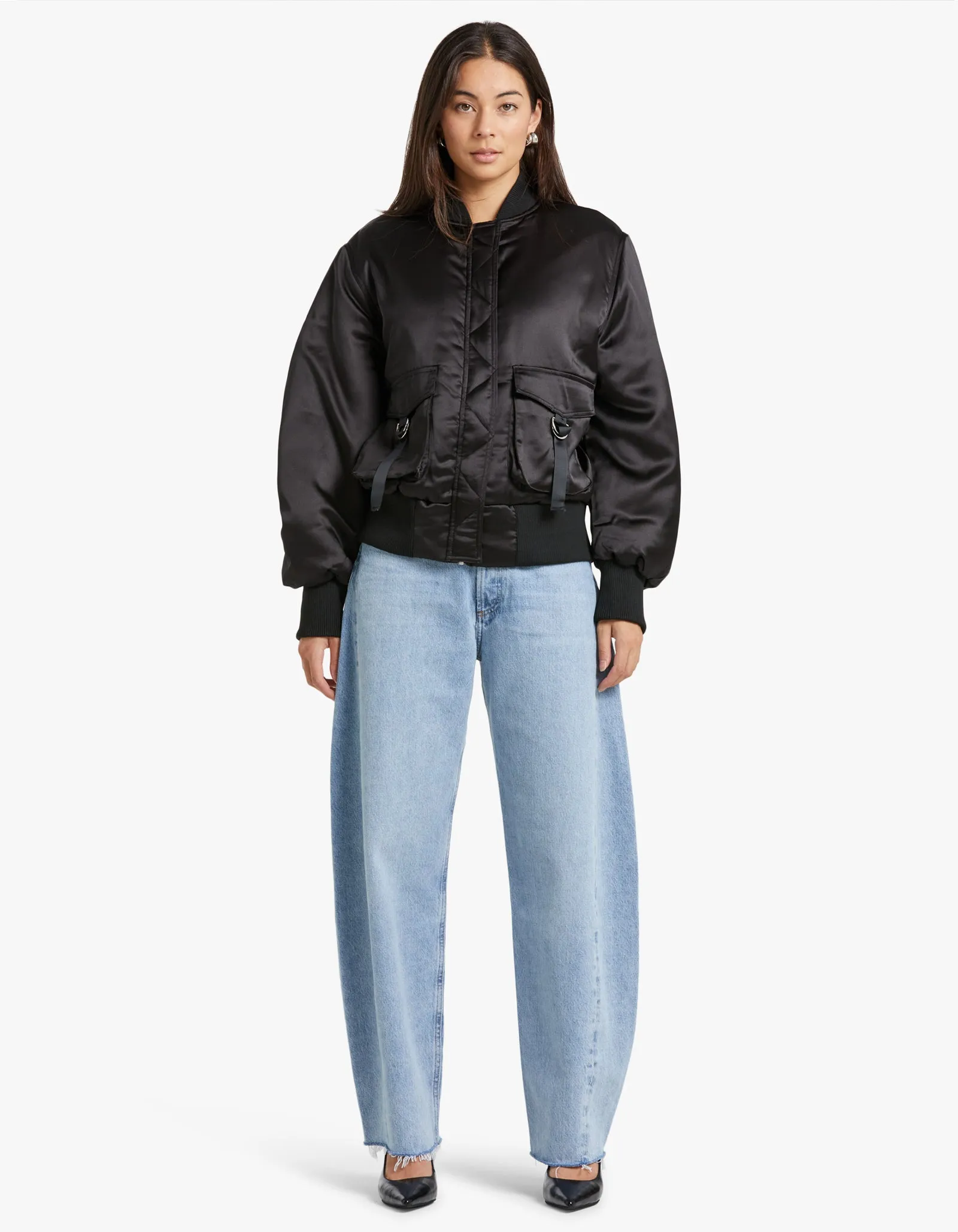 Penny Satin Bomber - Black