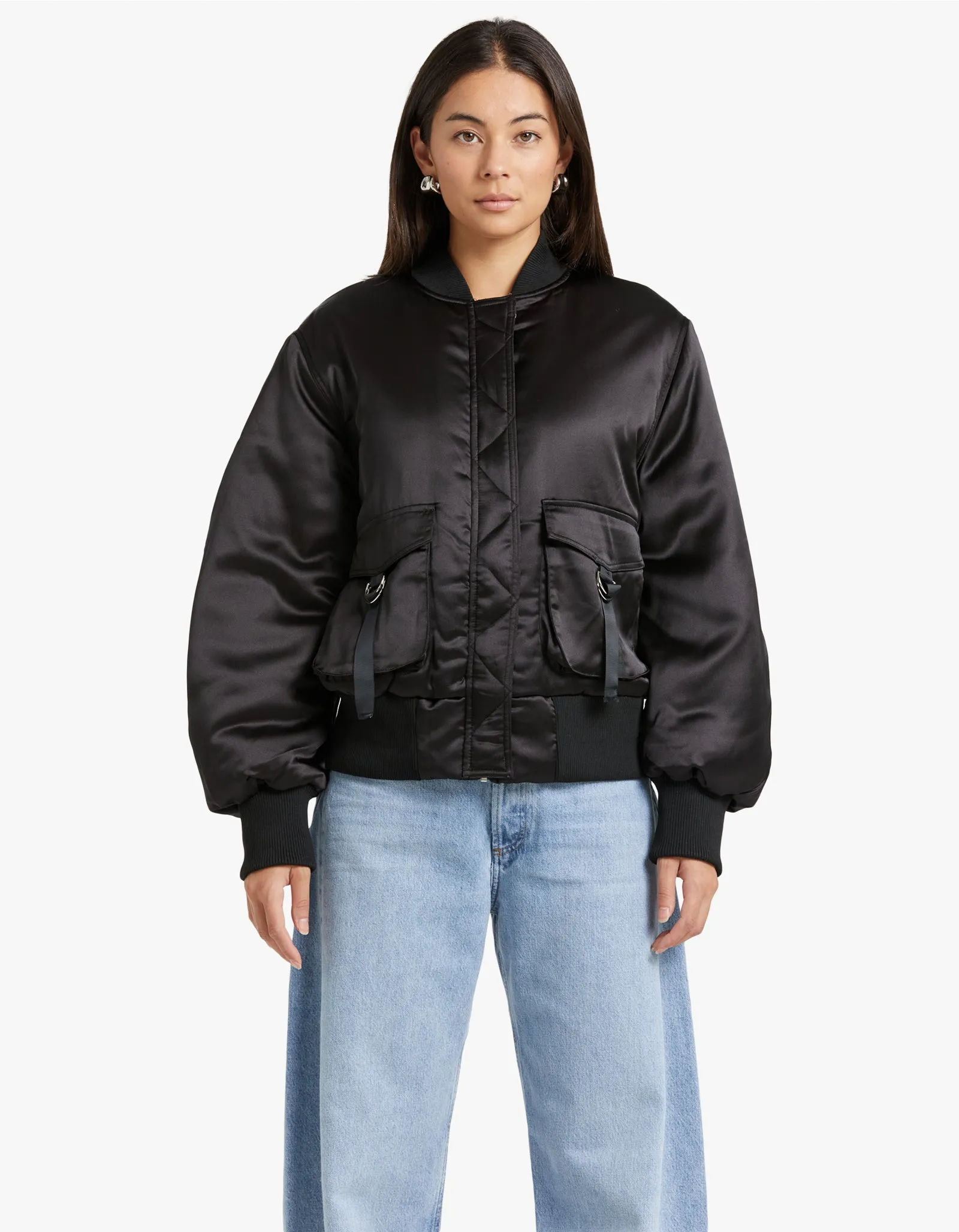 Penny Satin Bomber - Black