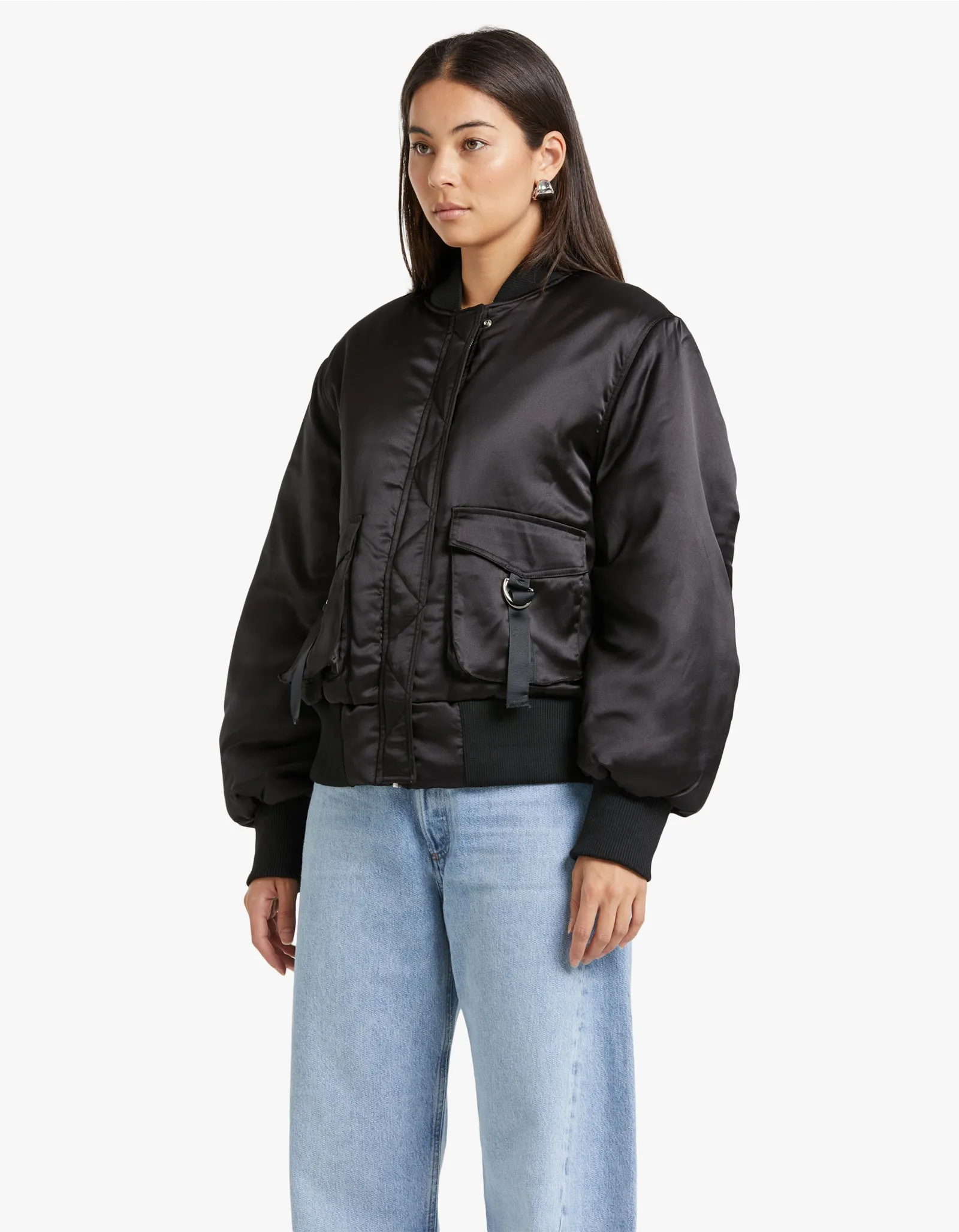 Penny Satin Bomber - Black