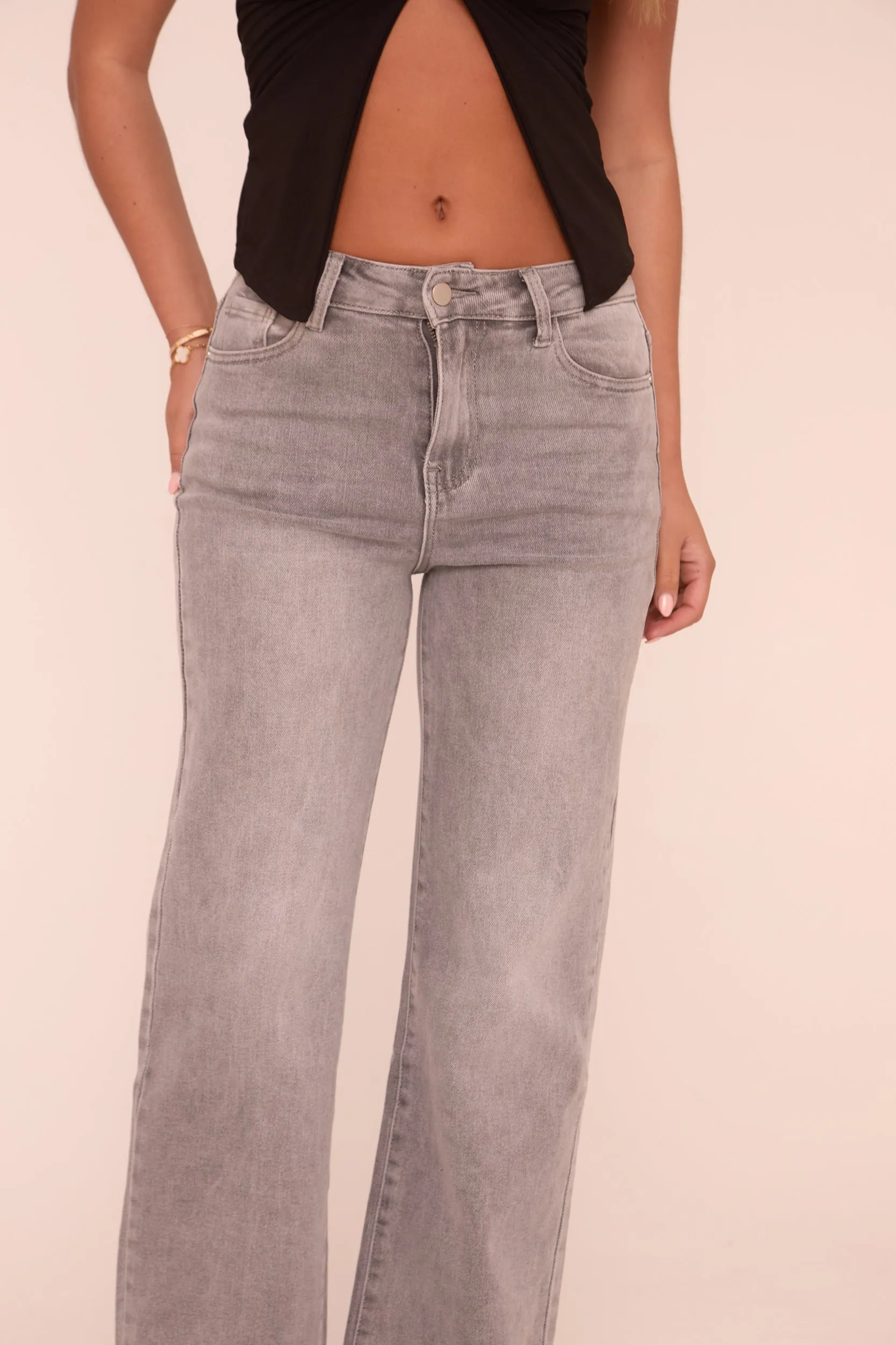 Petite Dark Grey Stretch Straight Leg Frayed Hem Jeans - Scarlett