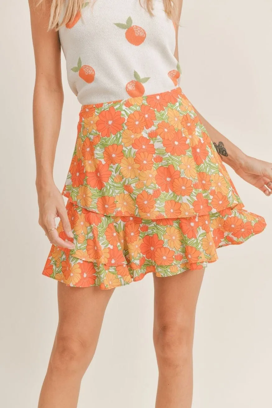 Poppy Print Ruffle Mini Skirt Summer Forever by Sadie & Sage