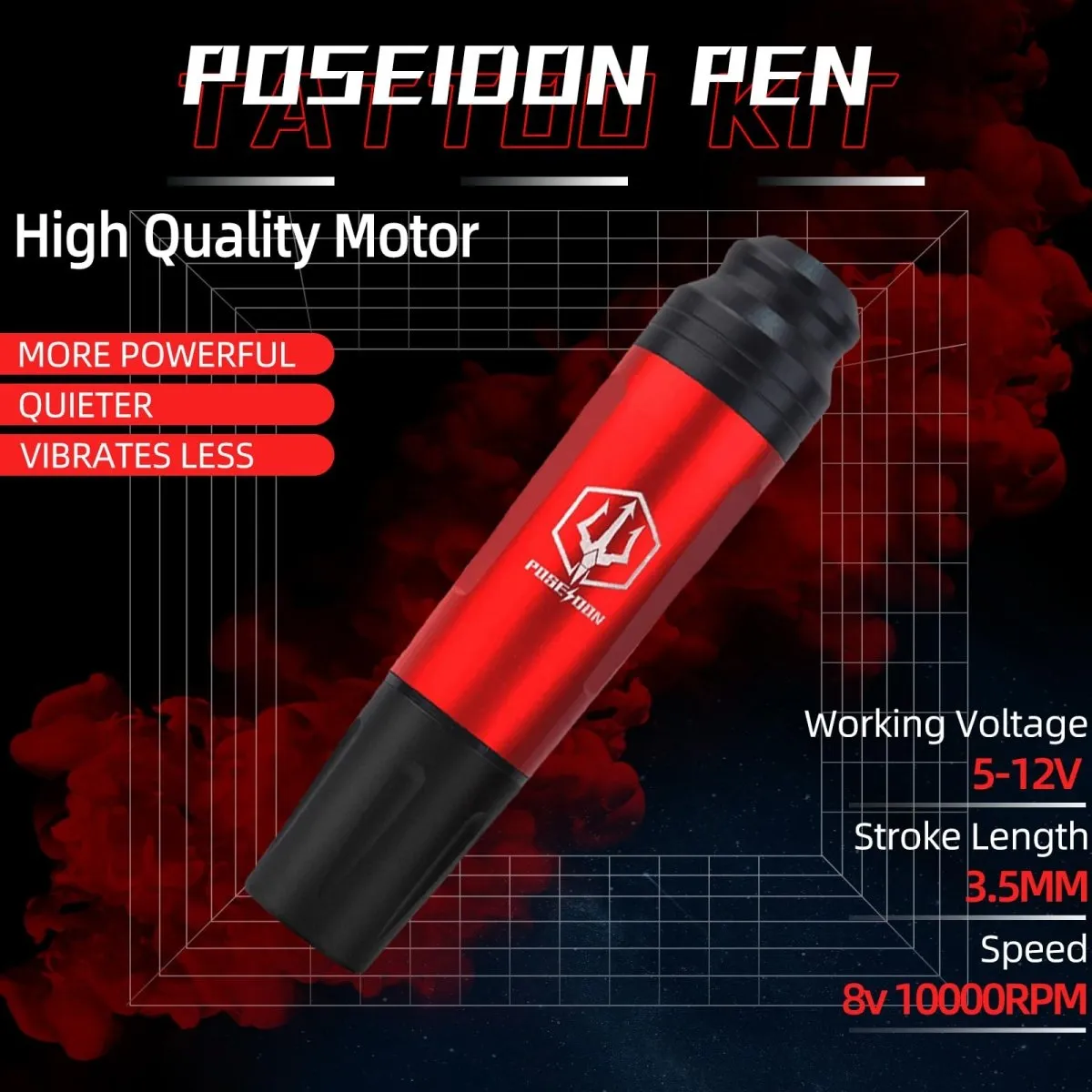 Poseidon Wireless Tattoo Pen Machine Kit - Red STK035-A