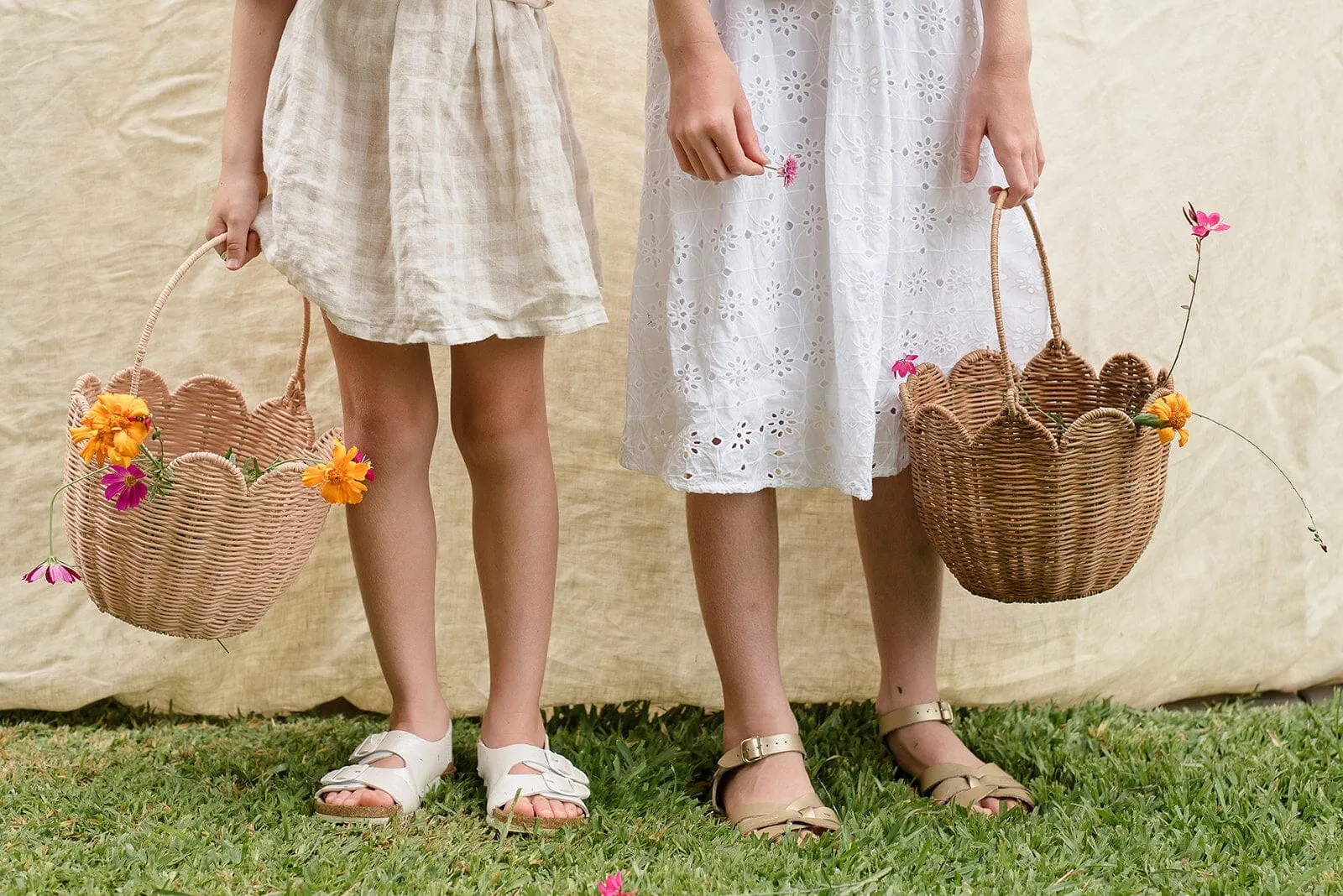 Rattan Tulip Carry Basket | Seashell Pink