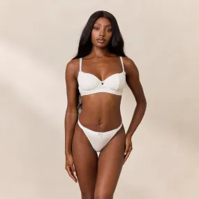 Rosebud Ribbed Balcony Bra - White