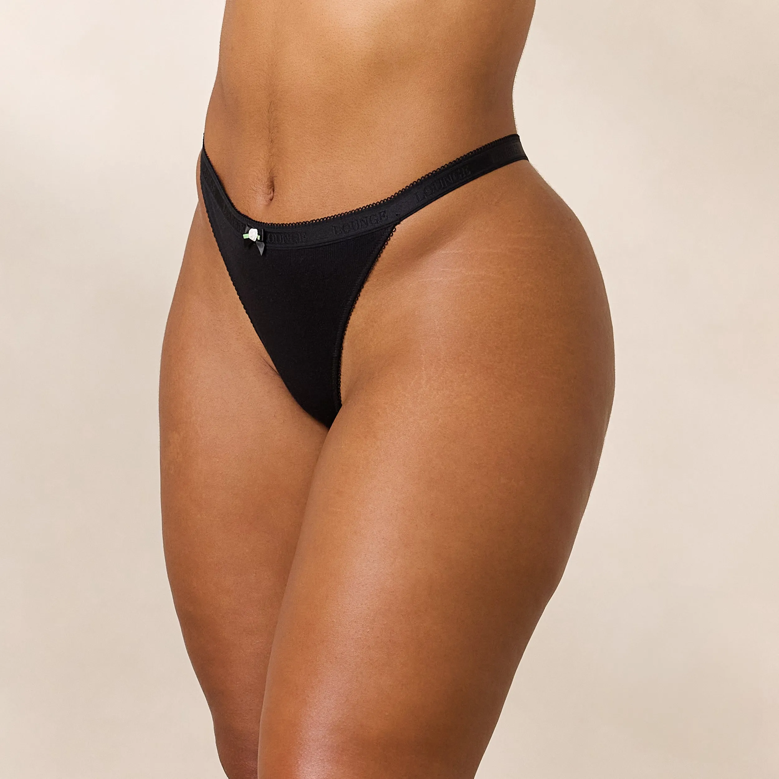 Rosebud Ribbed Thong - Black