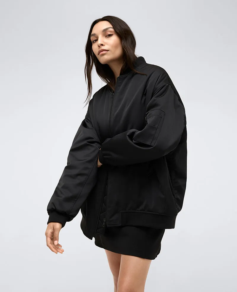 Satin Back Crepe Oversized Boyfriend Bomber Jacket