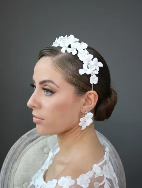 SEBASTIAN White Porcelain Floral and Freshwater Pearl Bridal Headband Headpiece Tiara