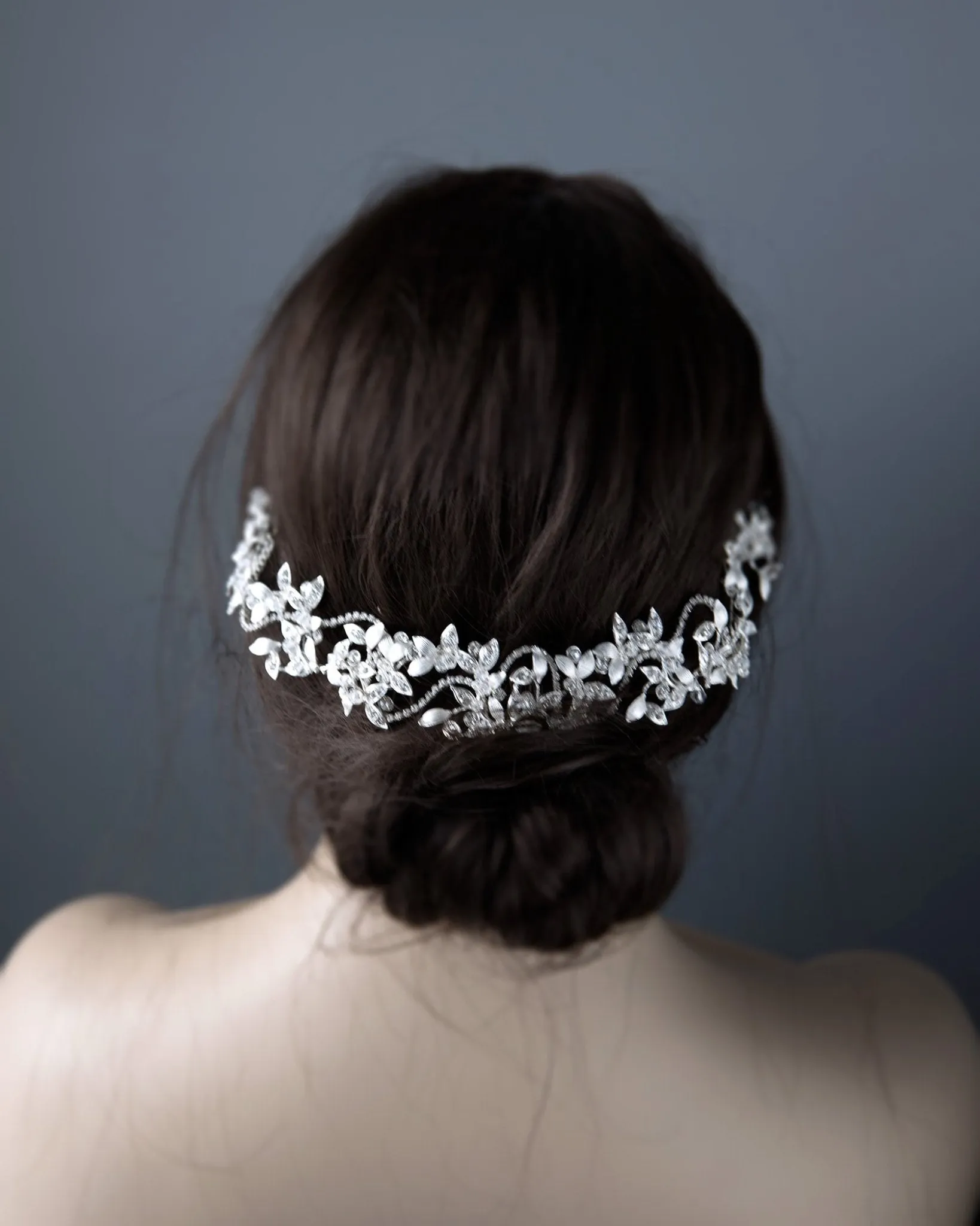 Silver Wedding Headpiece with Crystal Leaves