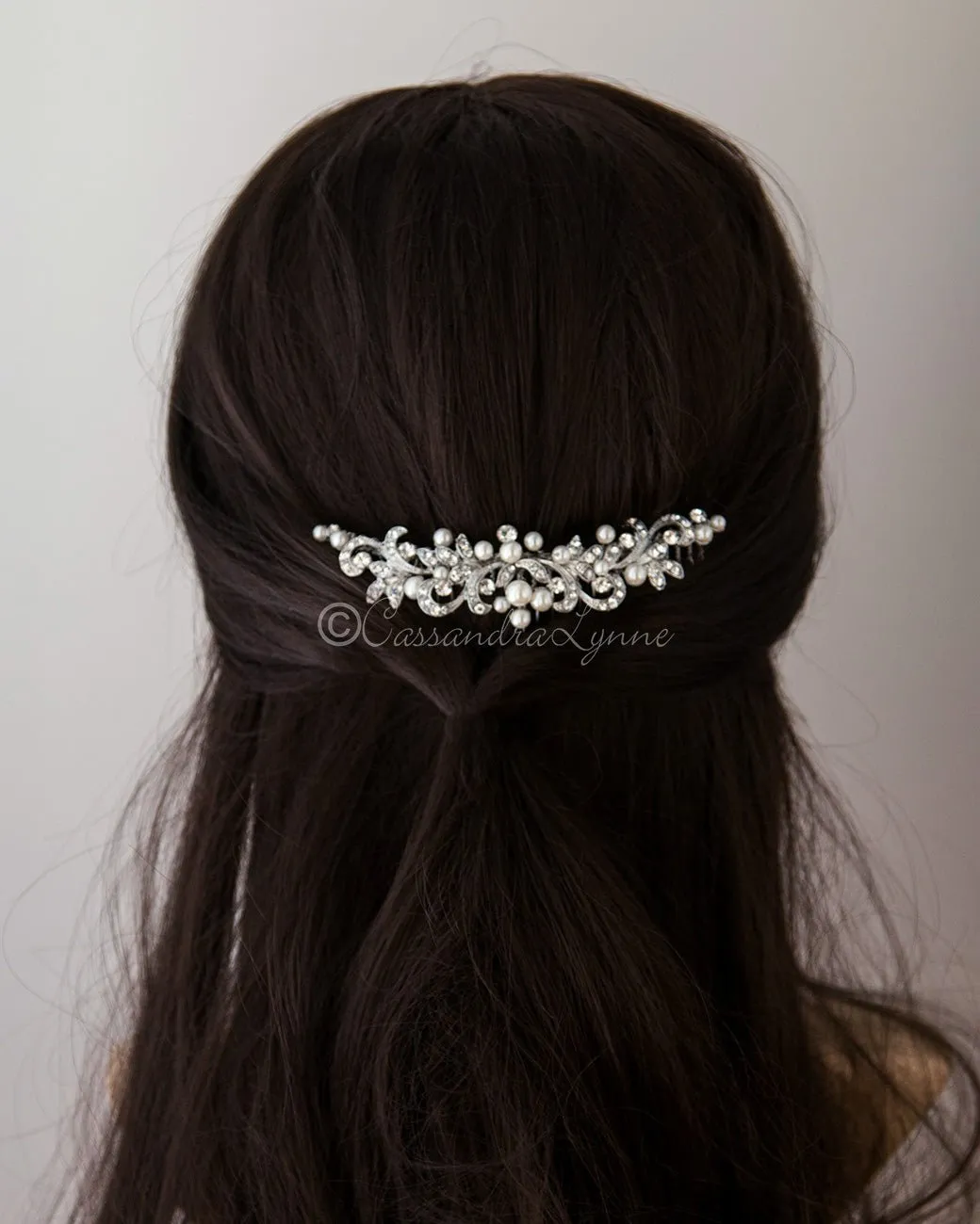 Tiara Comb of Antiqued Silver Scrolls and Pearls