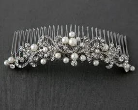 Tiara Comb of Antiqued Silver Scrolls and Pearls