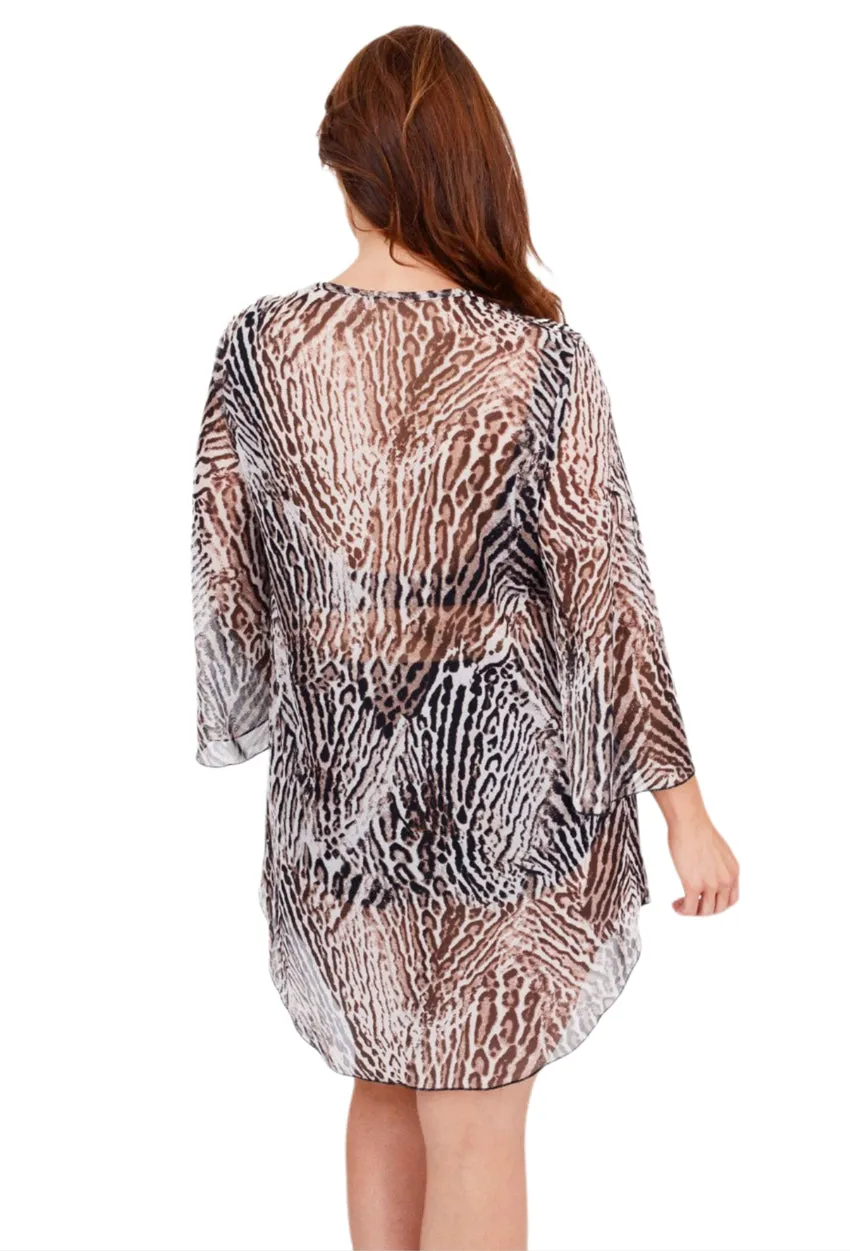 V-NECK BELL SLEEVE TUNIC - ANIMAL PRINT - PLUS SIZE