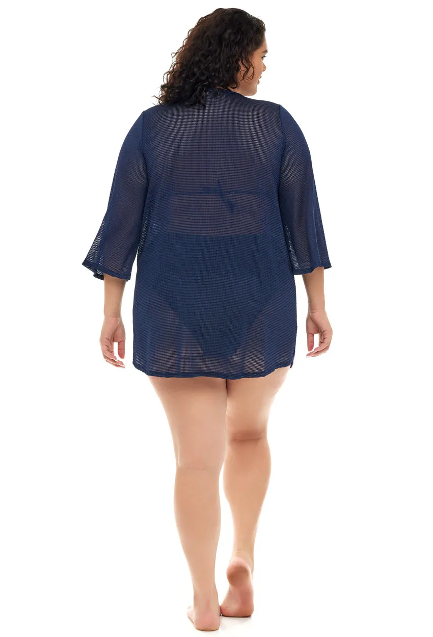 V-NECK PLACKET BELL SLEEVE TUNIC - GOFRET - PLUS SIZE