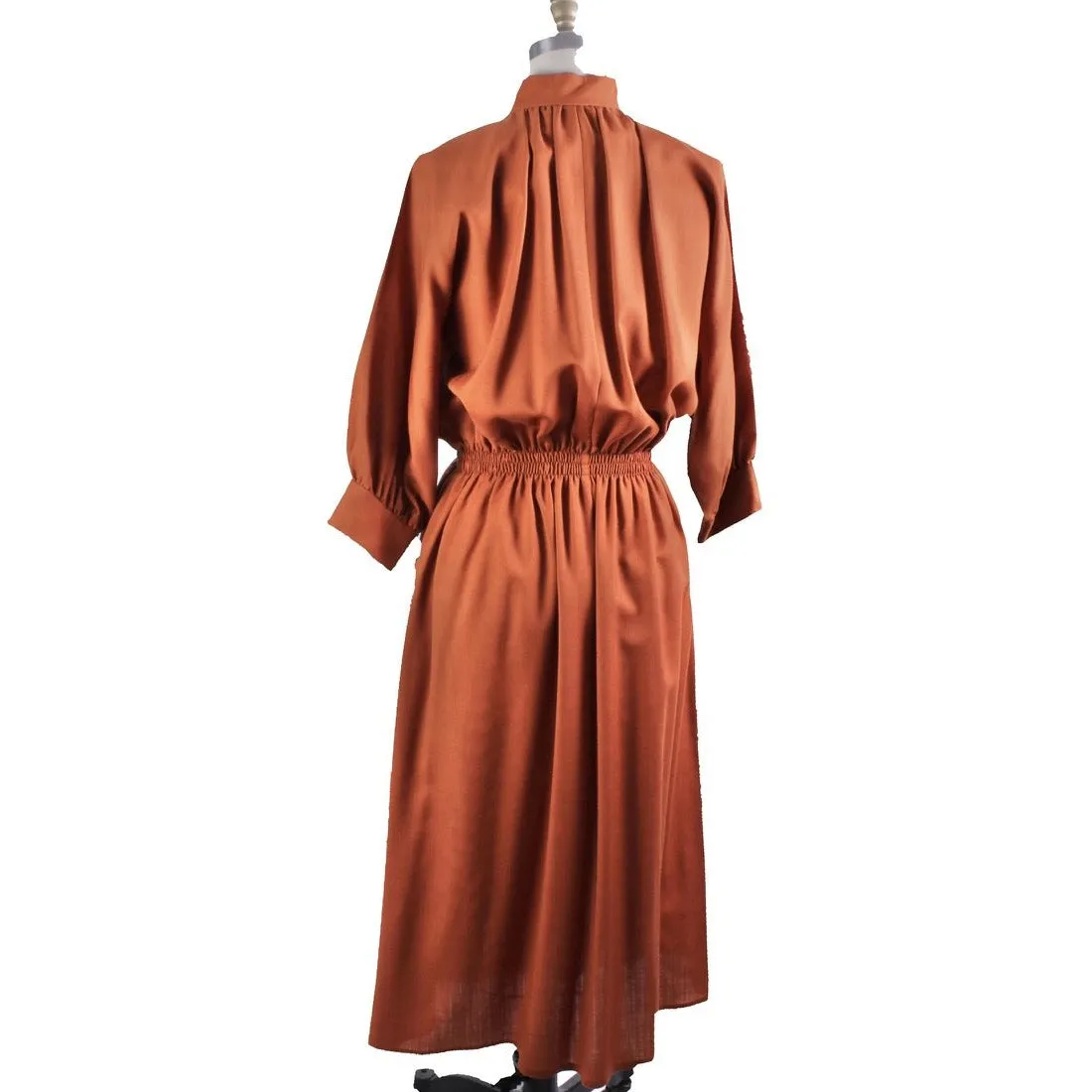 Vintage 1970s Vuokko Designer Cinnamon Wool Voile Shirt Dress Coat M