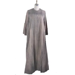 Vintage 1970s Vuokko Tent Dress Black Tan Blue Tan Vertical Stripes Iconic Cotton 38 M/L