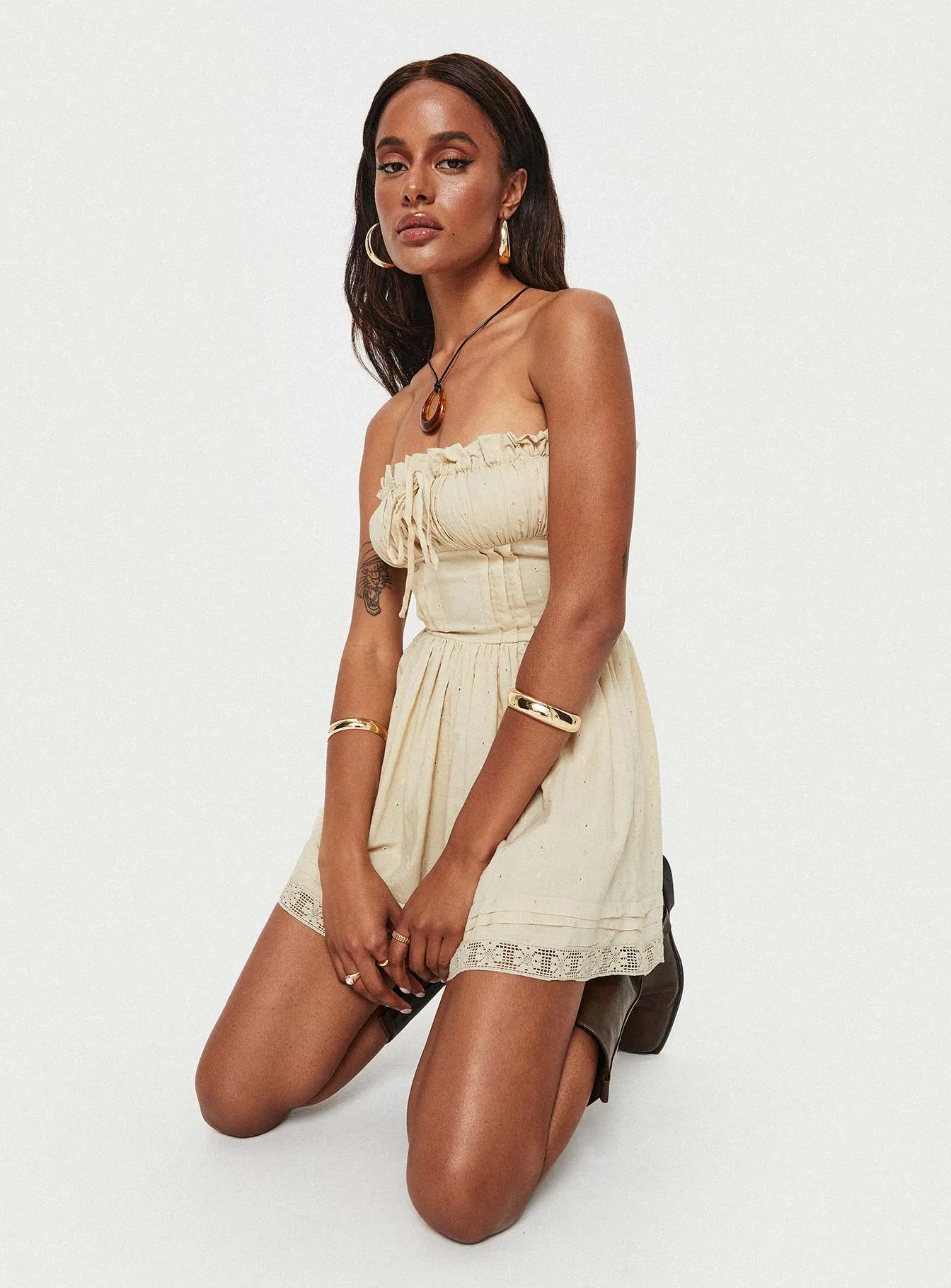 Vip Strapless Romper Beige