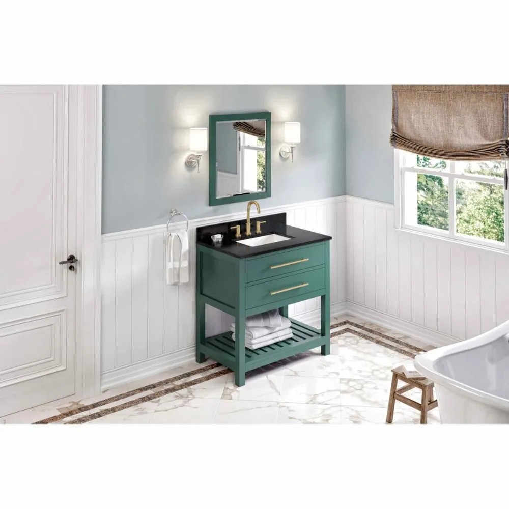 Wavecrest Contemporary Forest Green 36 Rectangle Sink Vanity with Black Granite Top | VKITWAV36GNBGR