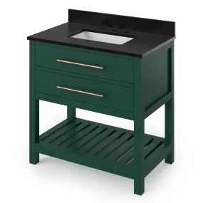 Wavecrest Contemporary Forest Green 36 Rectangle Sink Vanity with Black Granite Top | VKITWAV36GNBGR