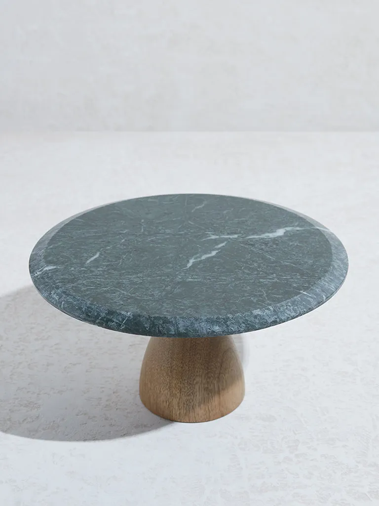 Westside Home Green Marble and Wood Cake Stand